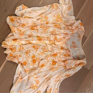 Free People Floral Blouse in Orange and Cream